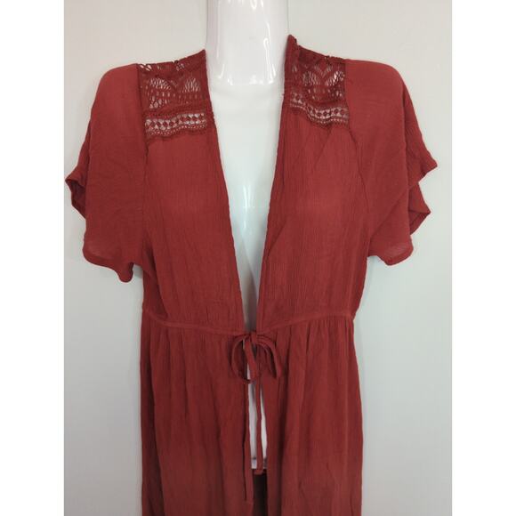 Almost Famous Tie Front Hi-Low Burnt Orange Bohemian Kimono MEDIUM NWT - Picture 3 of 13